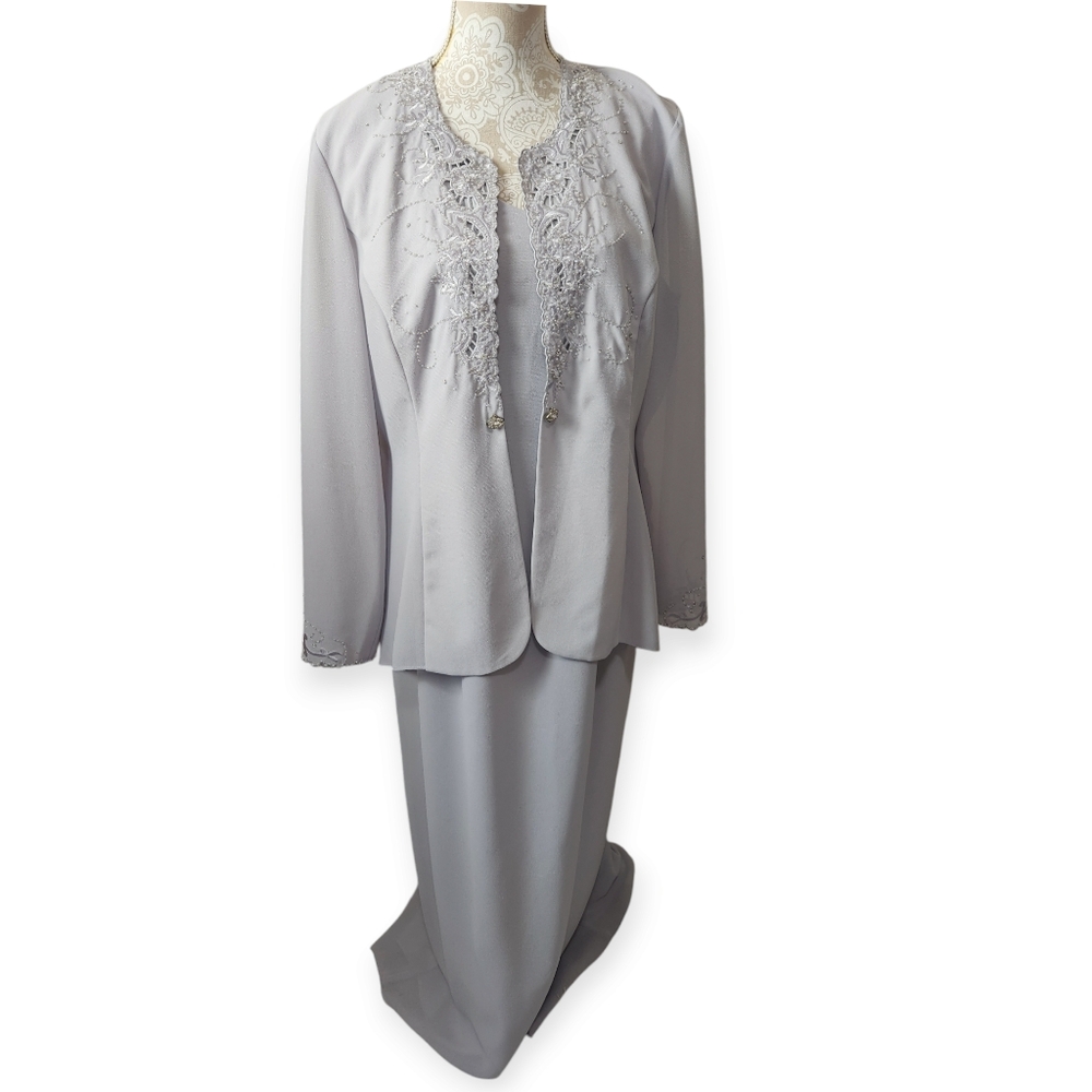 R&M Richards Heather Gray Mother of the Bride Formal Maxi Dress sz. 14